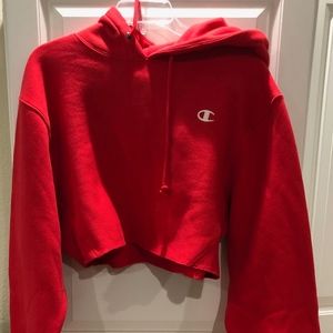 Champion Crop Hoodie in Red